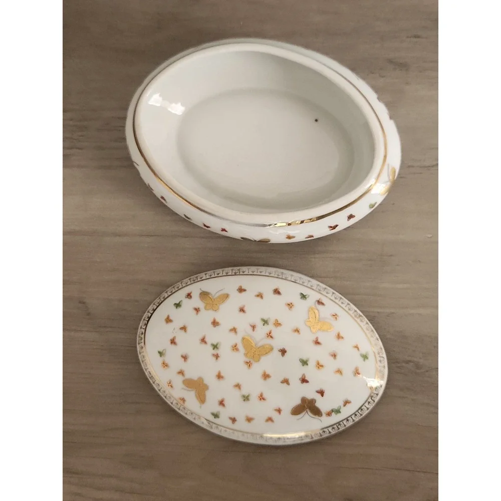 Vth Antq Ardalt Porcelain Butterflies Trinket Box Gold Handpainted Oval Gift